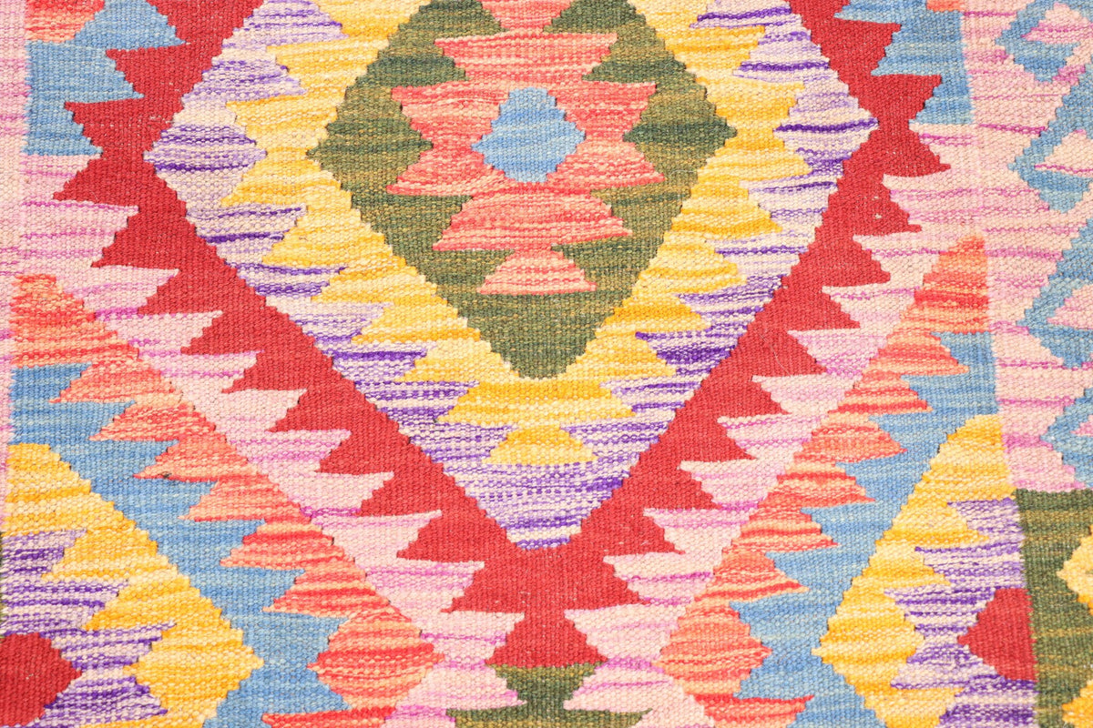 Colorful Triple Diamond Kilim Runner, 200 × 68 cm — detail 2