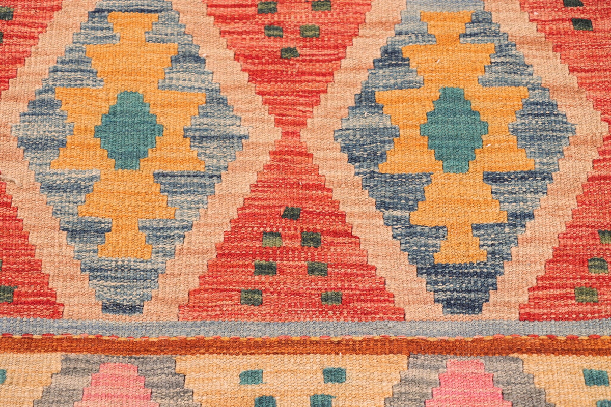 Colorful Diamond Row Kilim Runner, 298 × 77 cm — detail 2