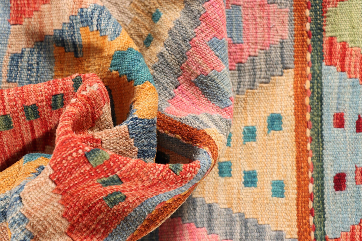 Colorful Diamond Row Kilim Runner, 298 × 77 cm — detail 3