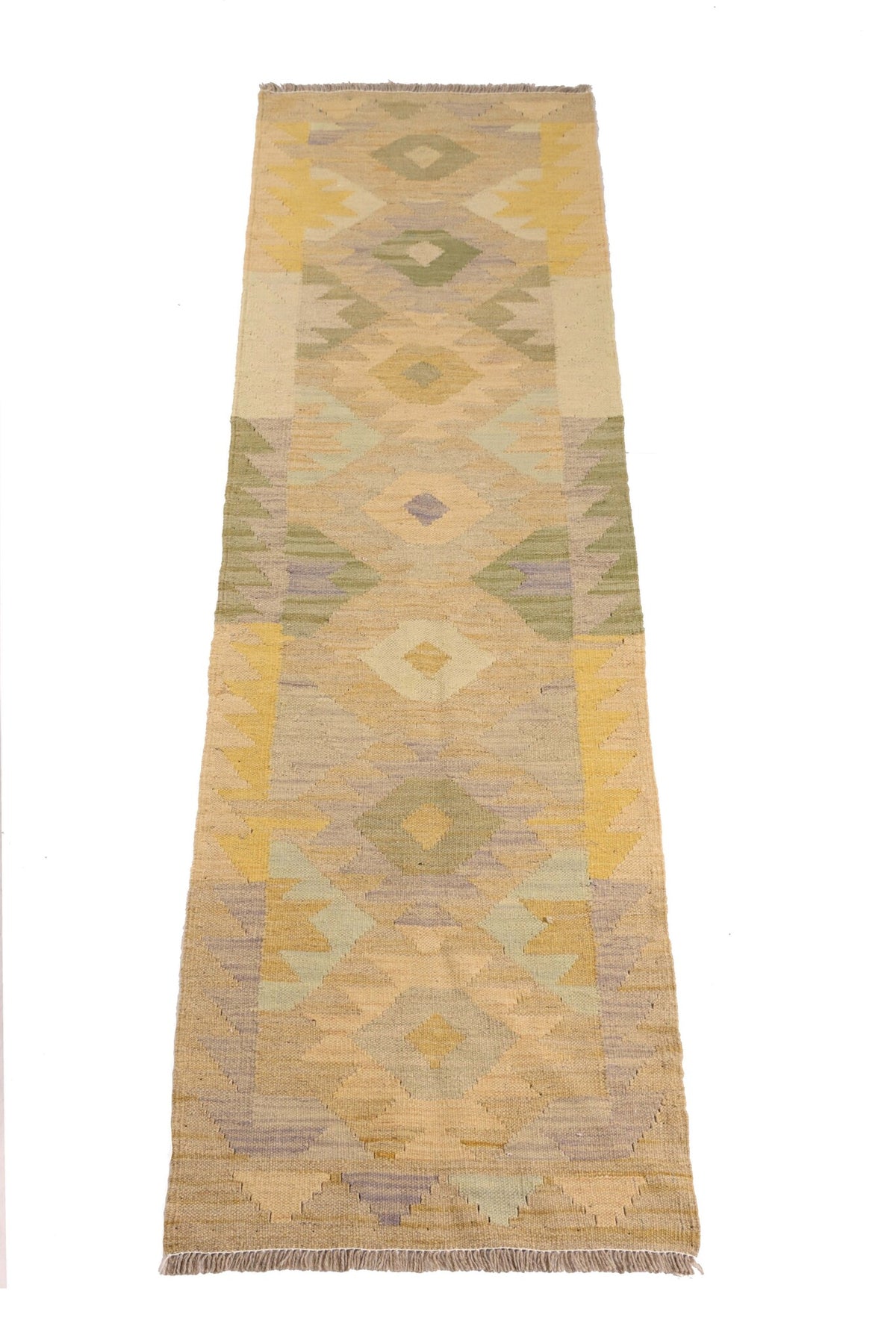 Light Yellow and Sage Kilim Runner, 197 × 57 cm — detail 1