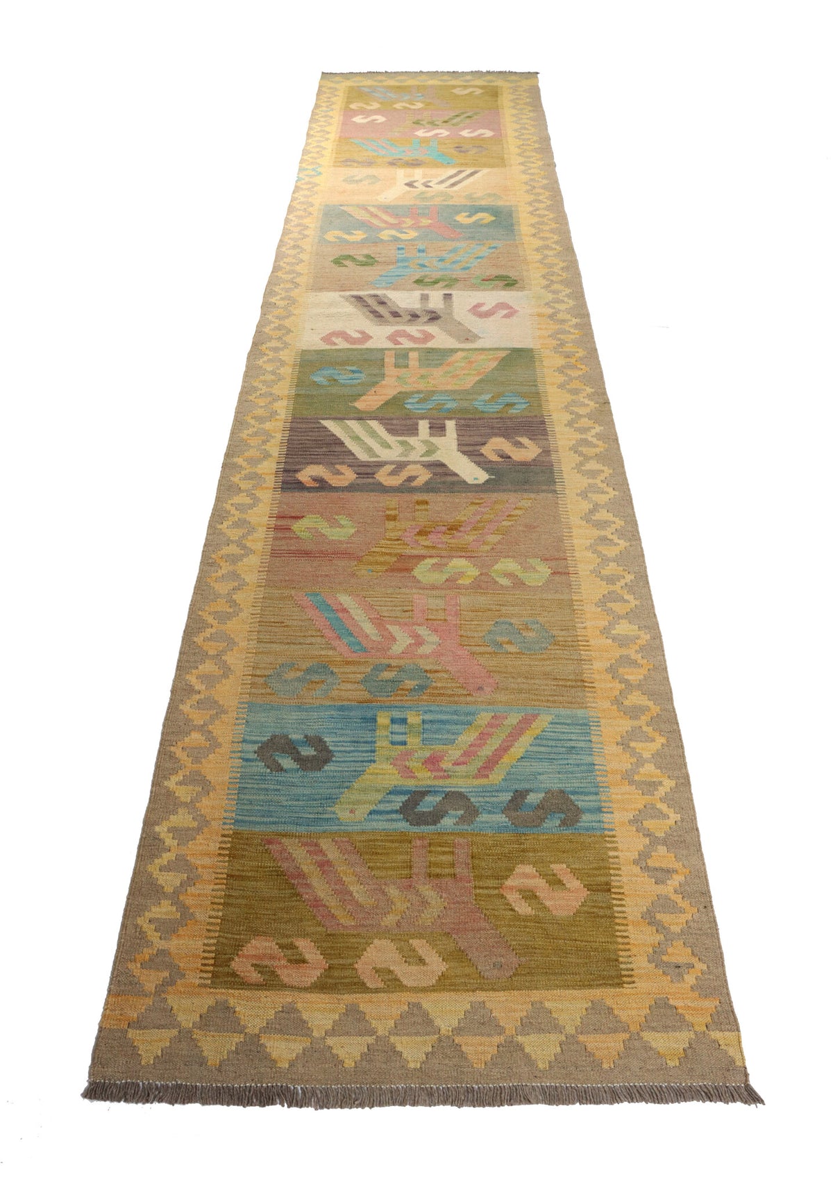 Natural Tone Bird Motif Kilim Runner, 400 × 85 cm — detail 1