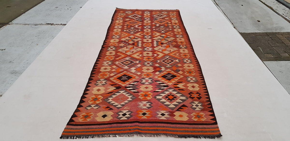 Rust and Orange Diamond Kilim Runner, 337 × 132 cm — view 2