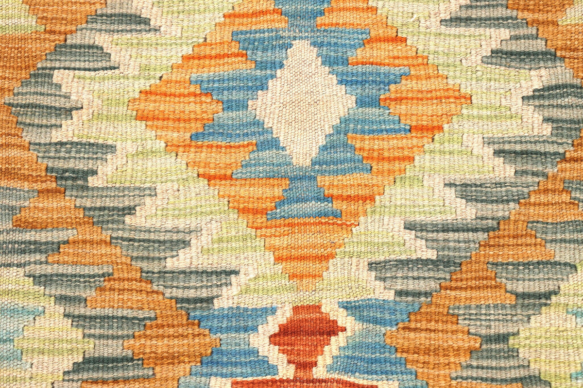 Turquoise Kilim Runner with Colorful Diamonds, 204 × 62 cm — detail 2