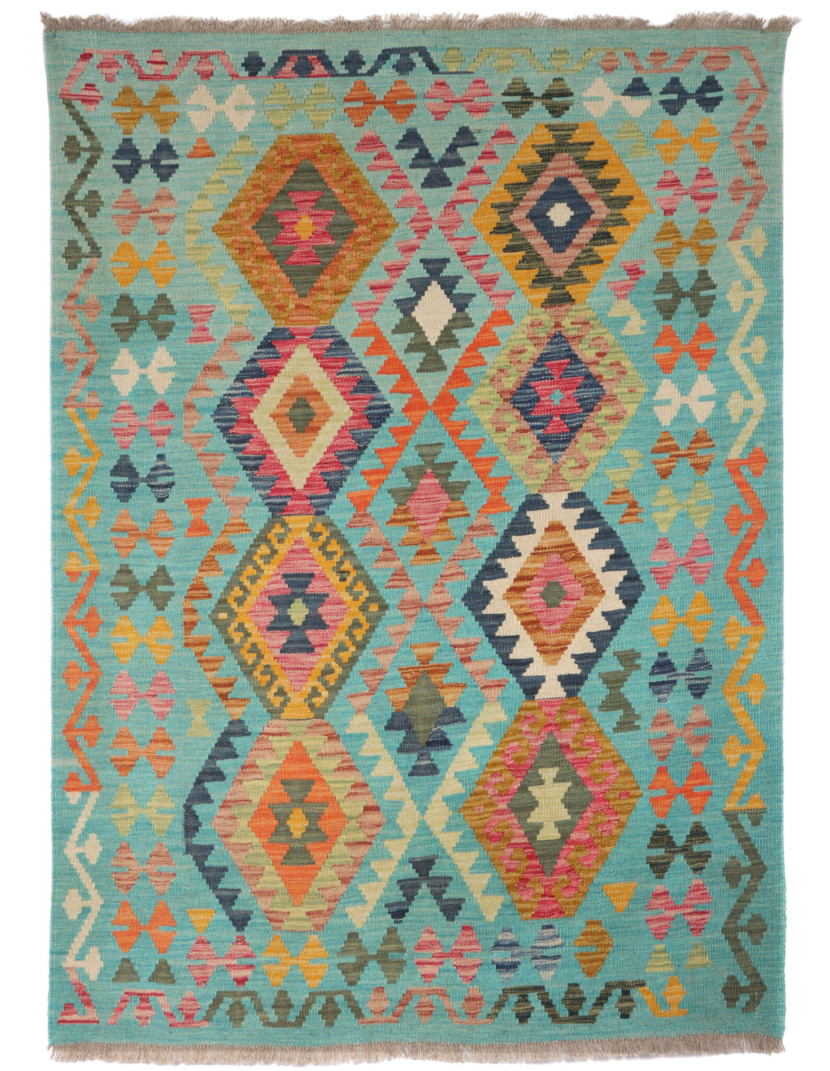 Turquoise Diamond Medallion Kilim Rug, 179 × 128 cm — full view