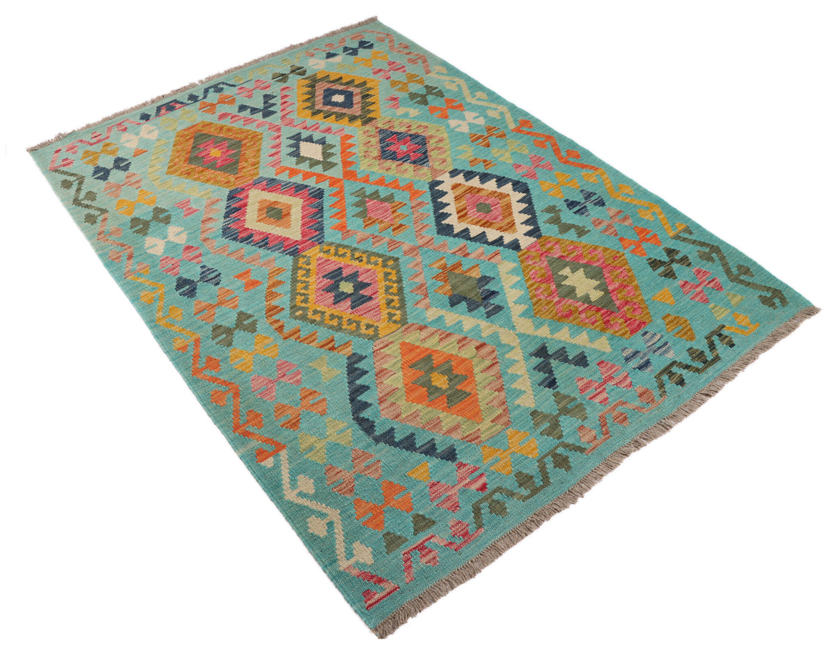 Turquoise Diamond Medallion Kilim Rug, 179 × 128 cm — view 2