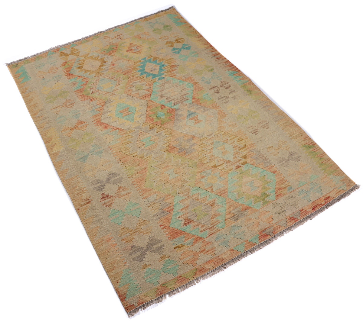 Natural Tone Kilim Rug with Turquoise Accents, 182 × 155 cm — view 2