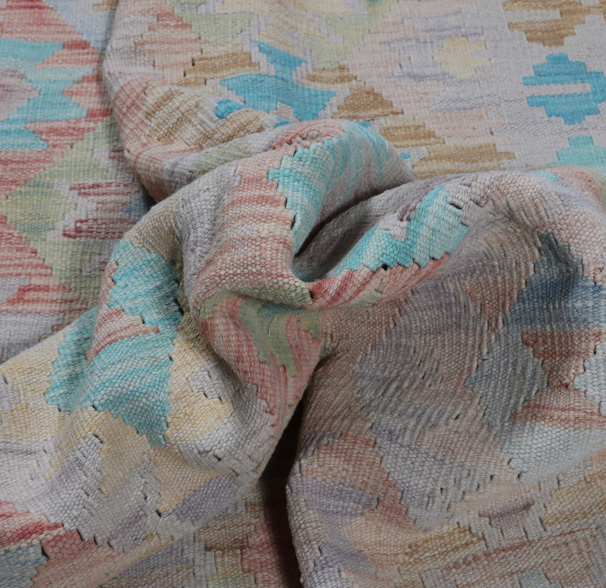 Natural Tone Kilim Rug with Turquoise Accents, 182 × 155 cm — view 5