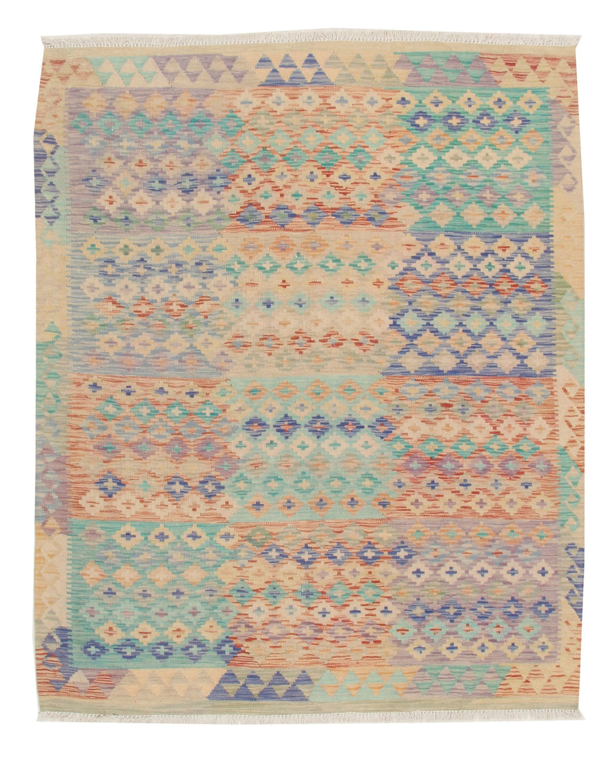 Colorful Small Panel Kilim Rug, 191 × 160 cm — full view
