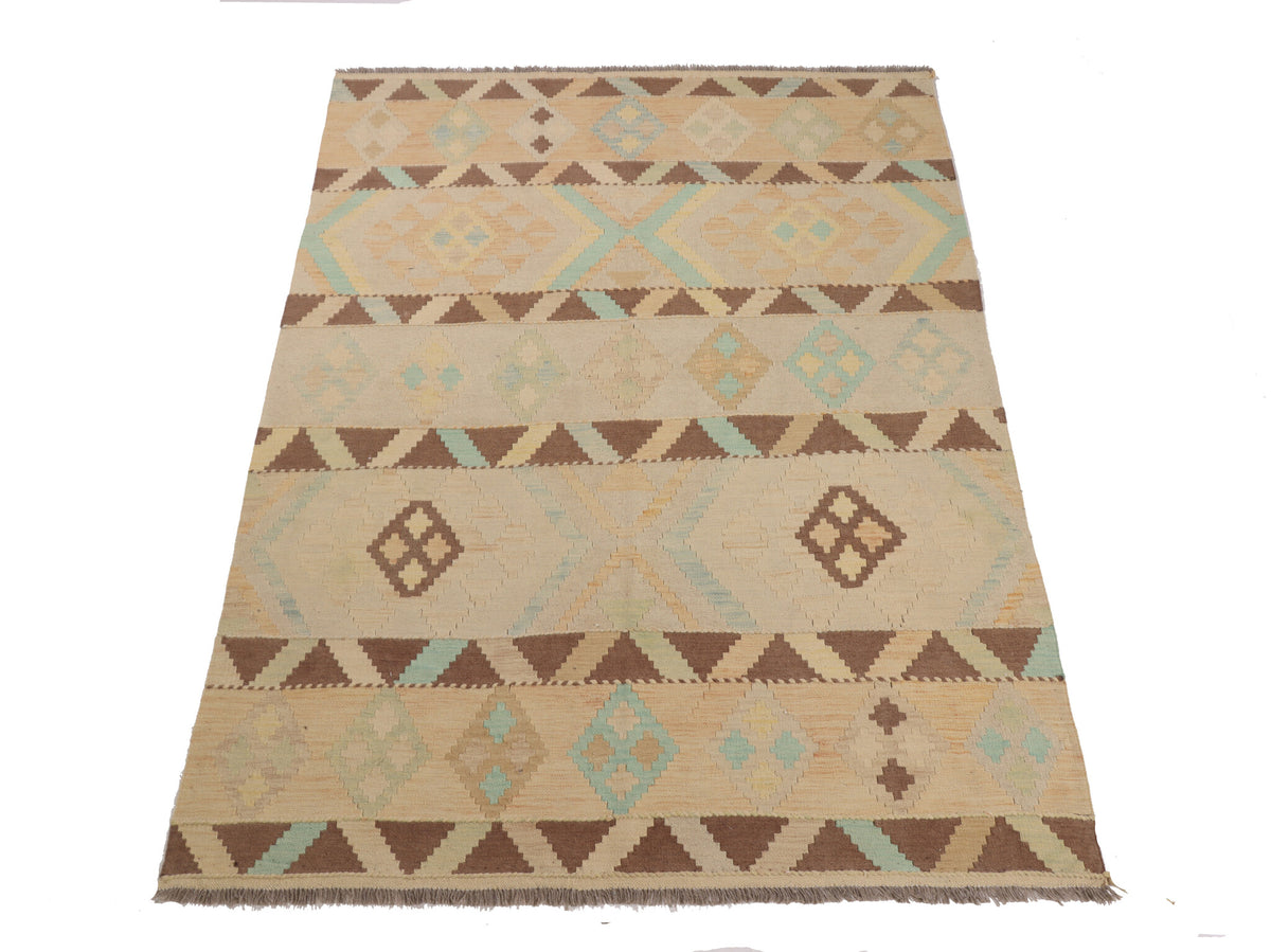 Beige Stripe and Triangle Kilim Rug, 195 × 150 cm — view 2