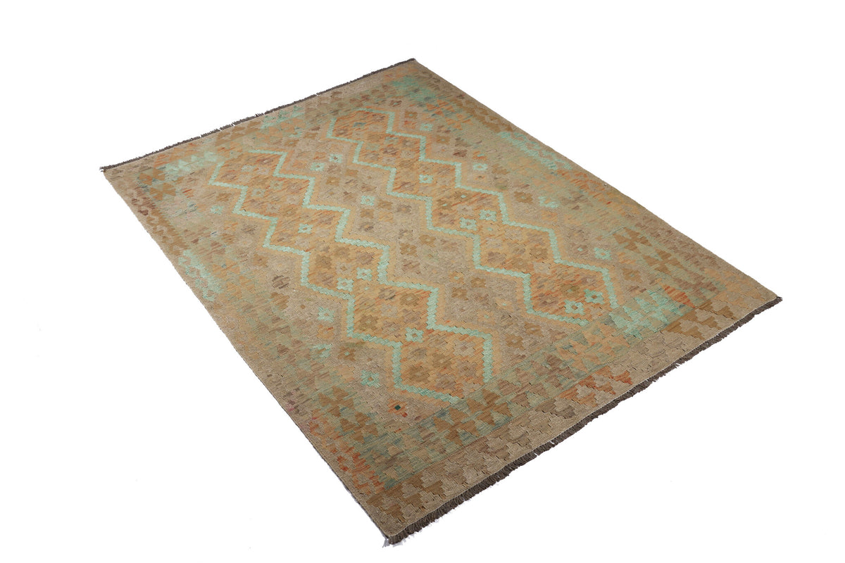 Muted Green and Natural Tone Kilim Rug, 196 × 145 cm — view 2
