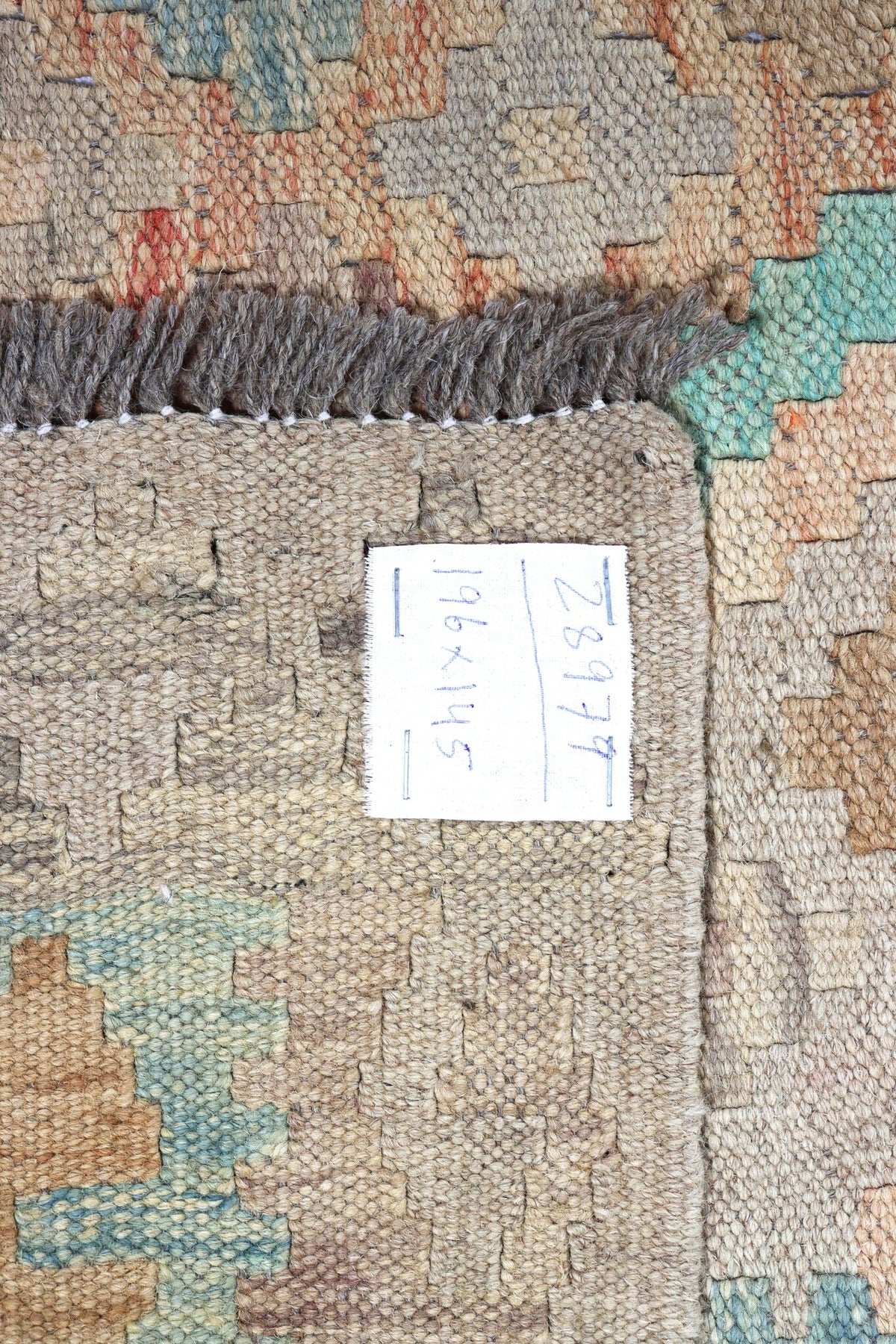 Muted Green and Natural Tone Kilim Rug, 196 × 145 cm — view 6