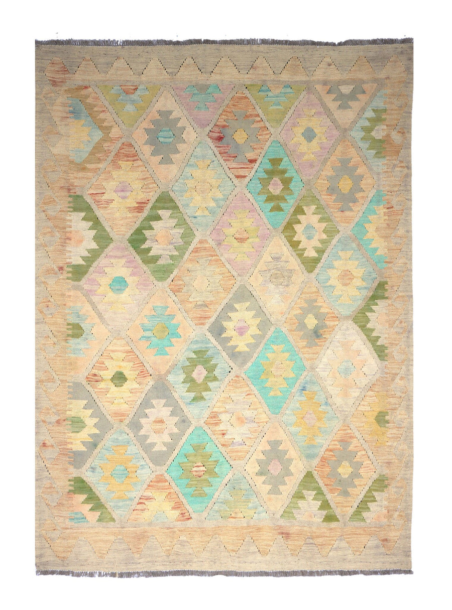 Light Pastel Diamond Kilim Rug, 196 × 146 cm — full view