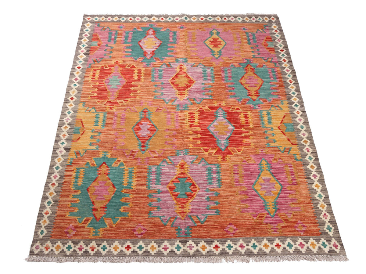 Colorful Elongated Medallion Kilim Rug, 196 × 152 cm — view 2