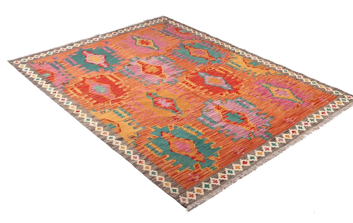 Colorful Elongated Medallion Kilim Rug, 196 × 152 cm — view 3