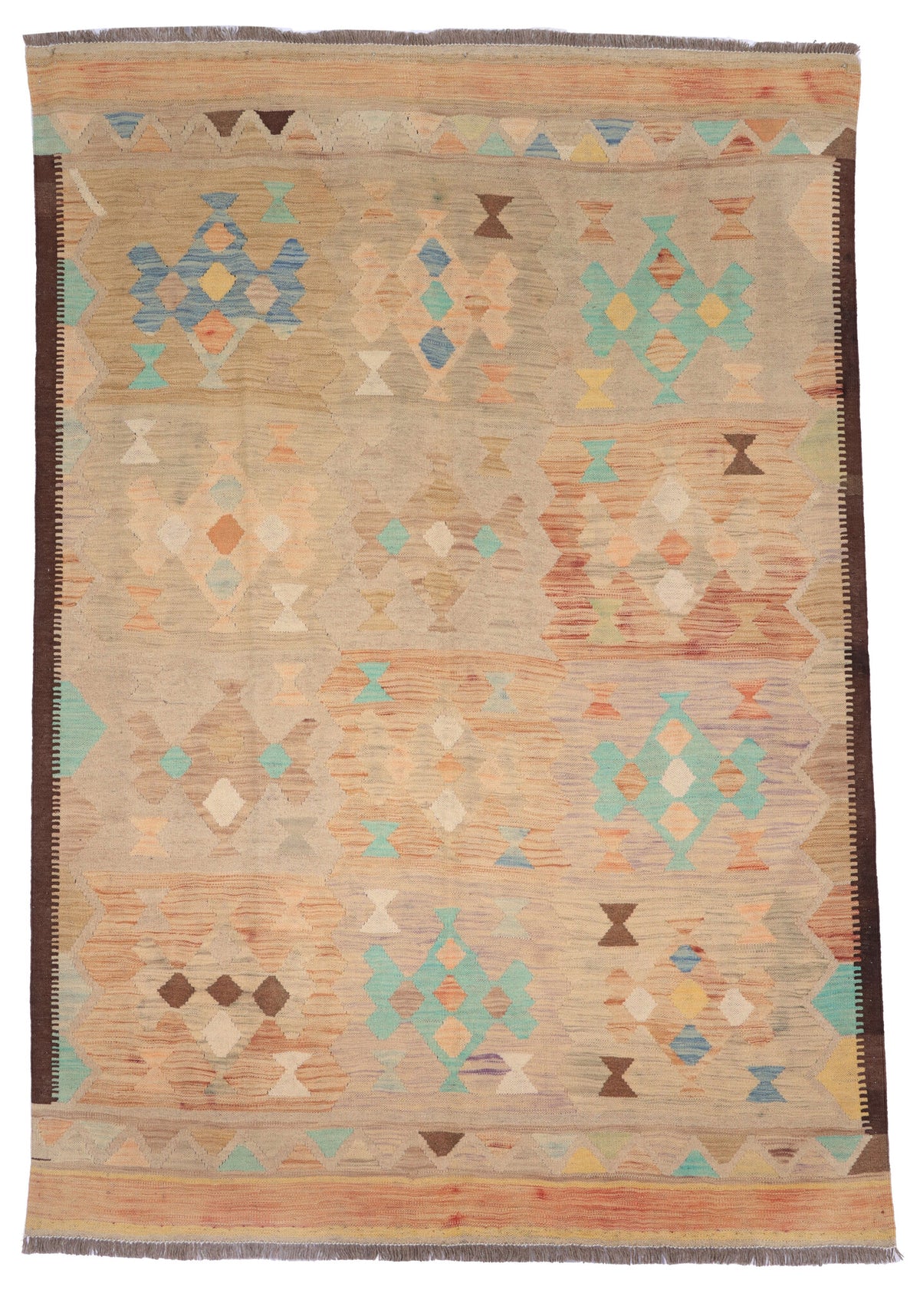 Beige Small Motif Kilim Rug, 197 × 146 cm — full view