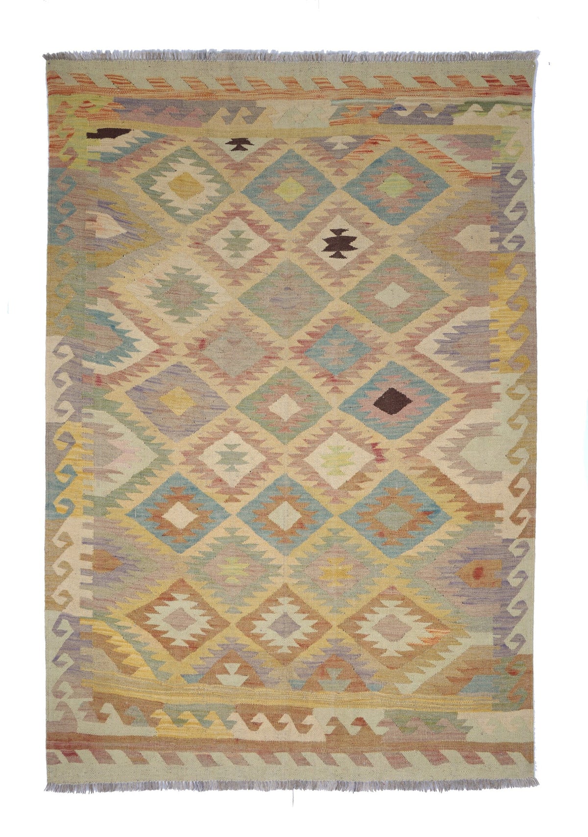 Natural Tone Diamond Grid Kilim Rug, 198 × 146 cm — full view