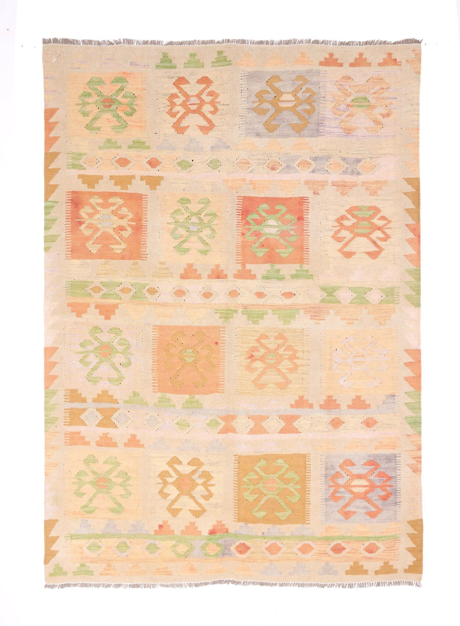 Pastel Geometric Panel Kilim Rug, 200 × 145 cm — full view