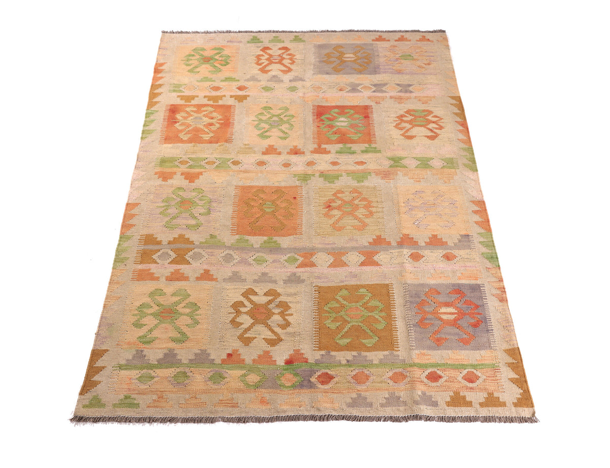 Pastel Geometric Panel Kilim Rug, 200 × 145 cm — view 2