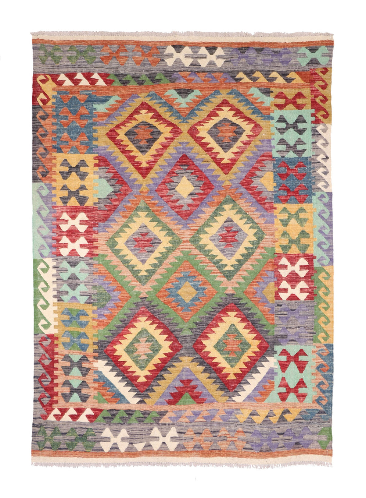Colorful Large Diamond Kilim Rug, 203 × 147 cm — full view