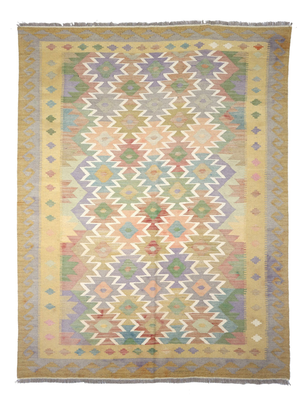 Pastel Jagged Medallion Kilim Rug, 204 × 153 cm — full view