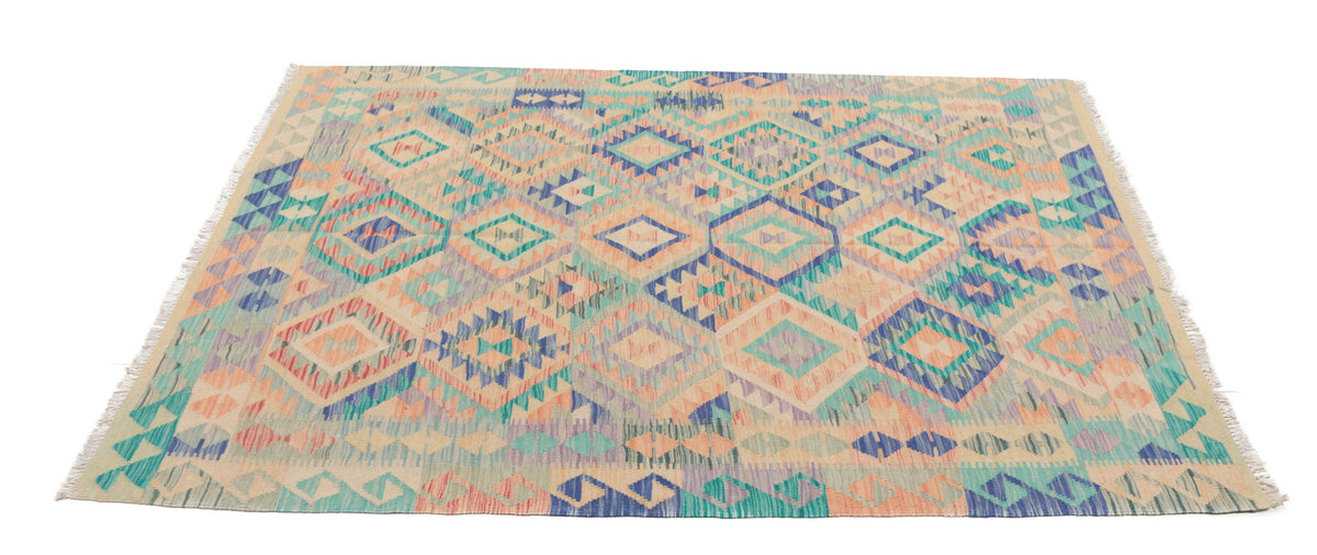 Turquoise and Natural Tone Diamond Kilim Rug, 210 × 152 cm — view 3