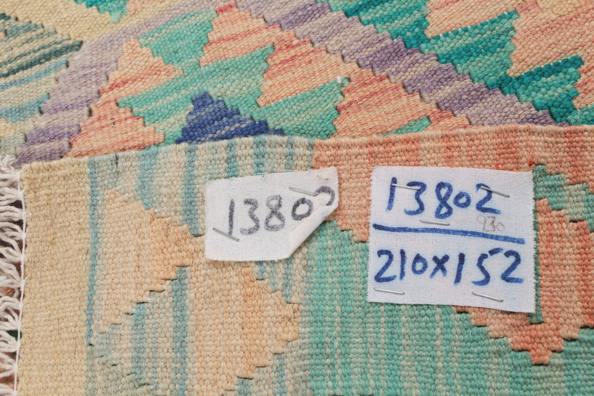 Turquoise and Natural Tone Diamond Kilim Rug, 210 × 152 cm — view 10