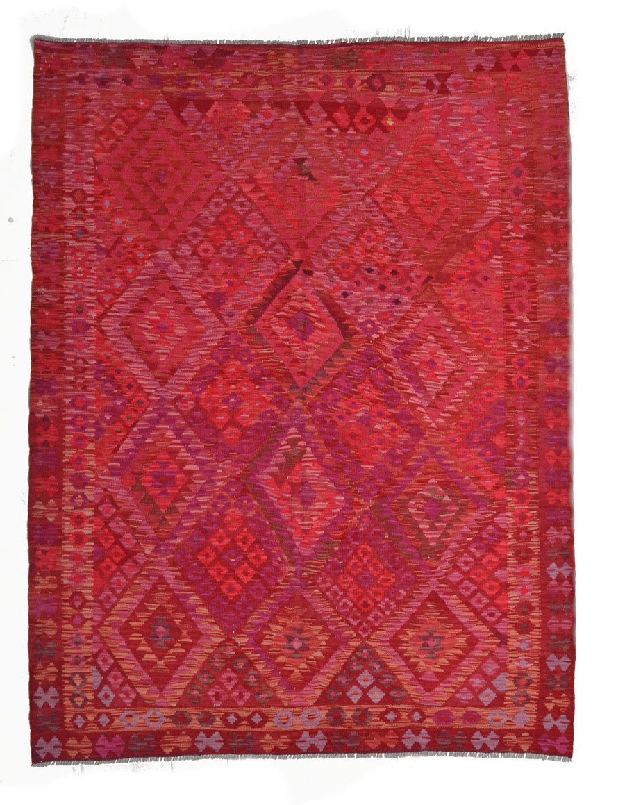 Pink and Red Fine Diamond Kilim Rug, 233 × 184 cm — full view