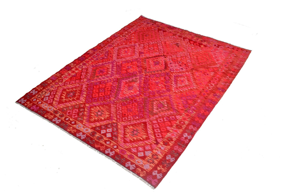 Pink and Red Fine Diamond Kilim Rug, 233 × 184 cm — view 2