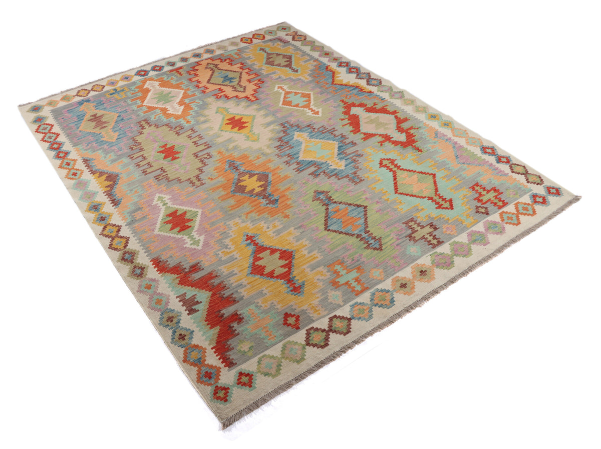 Colorful Diamond Medallion Kilim Rug, 240 × 195 cm — view 2