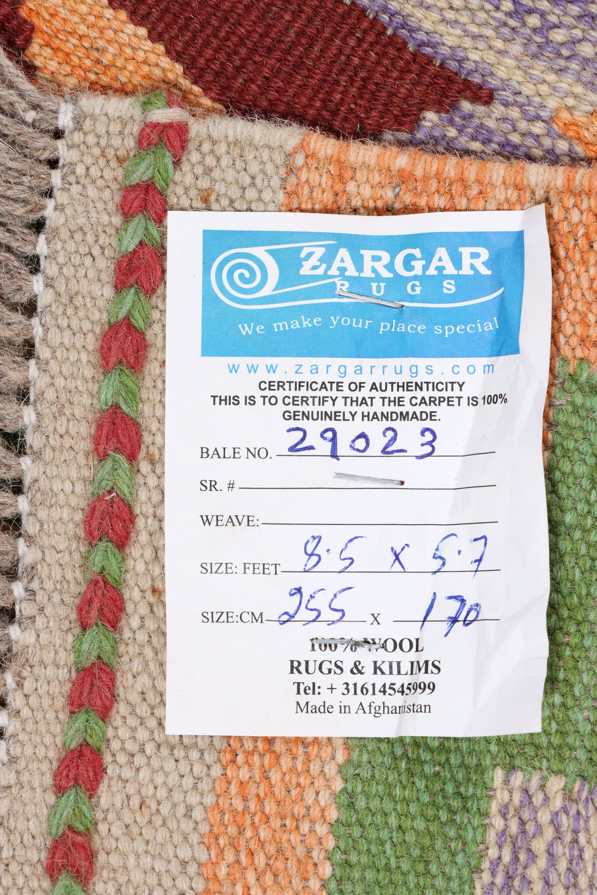 Pink Diamond Kilim Rug with Red Border, 255 × 170 cm — view 6