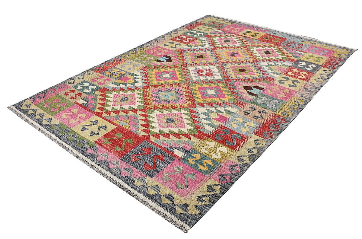 Colorful Geometric Panel Kilim Rug, 256 × 174 cm — view 2