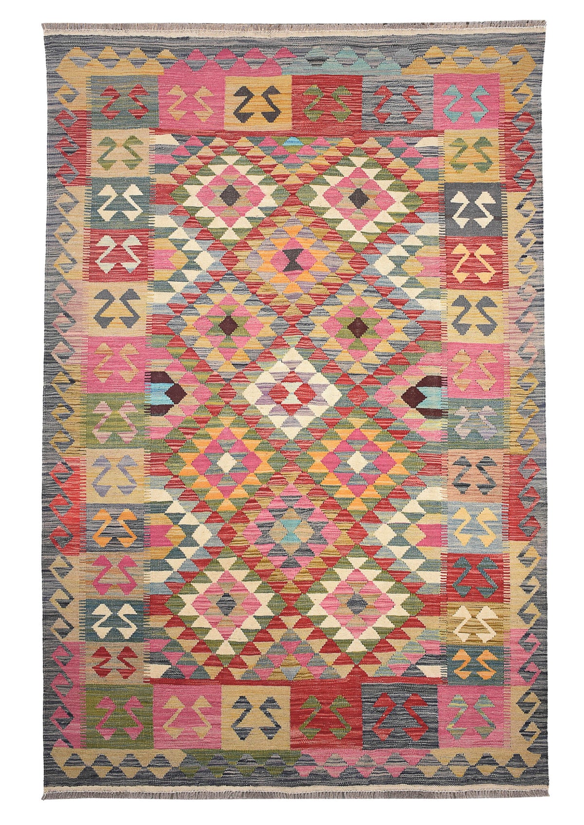 Colorful Geometric Panel Kilim Rug, 256 × 174 cm — view 7