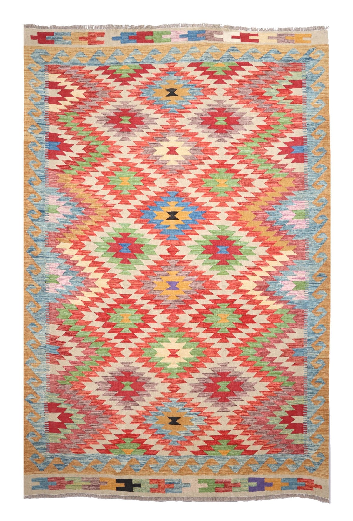 Red Zigzag Diamond Kilim Rug, 260 × 174 cm — full view