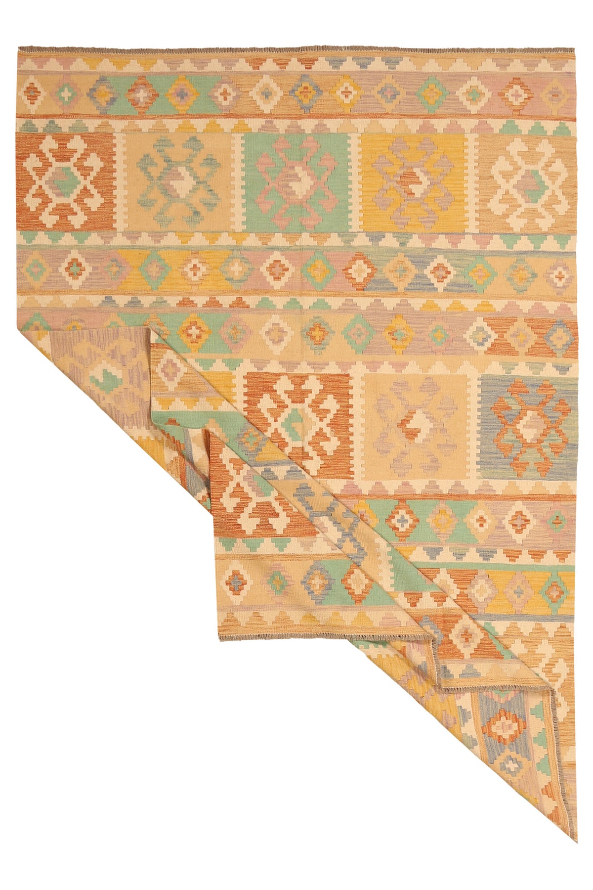 Ochre Geometric Stripe Kilim Rug, 283 × 200 cm — view 2