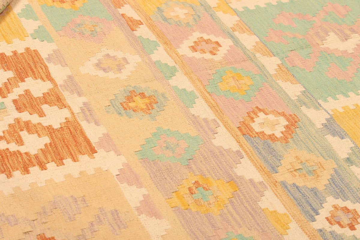 Ochre Geometric Stripe Kilim Rug, 283 × 200 cm — view 3