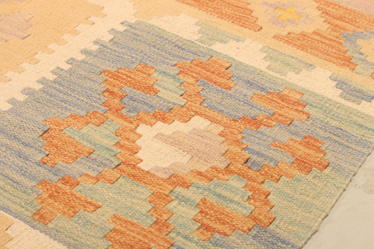 Ochre Geometric Stripe Kilim Rug, 283 × 200 cm — view 4