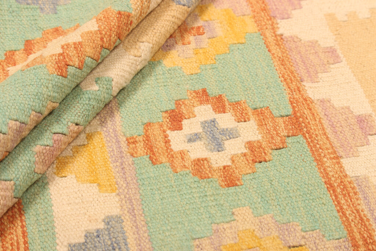 Ochre Geometric Stripe Kilim Rug, 283 × 200 cm — view 5