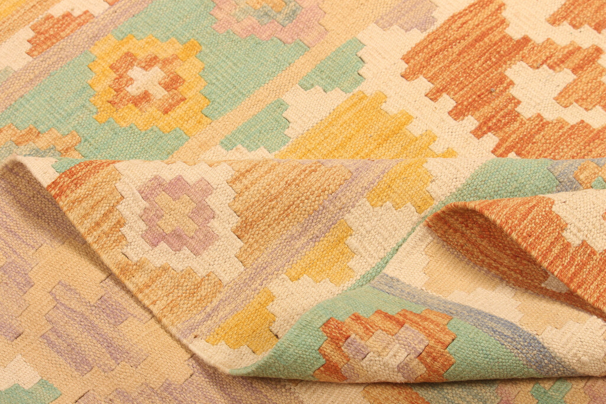 Ochre Geometric Stripe Kilim Rug, 283 × 200 cm — view 7