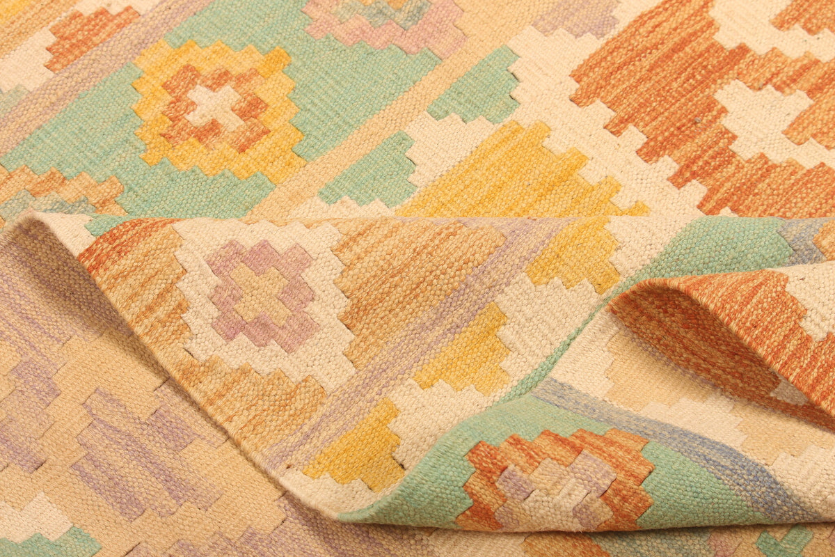 Ochre Geometric Stripe Kilim Rug, 283 × 200 cm — view 8