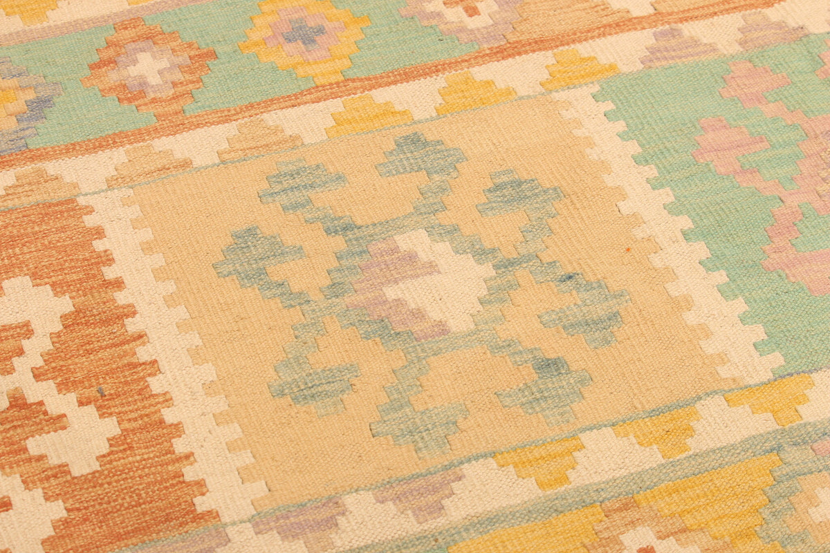 Ochre Geometric Stripe Kilim Rug, 283 × 200 cm — view 9