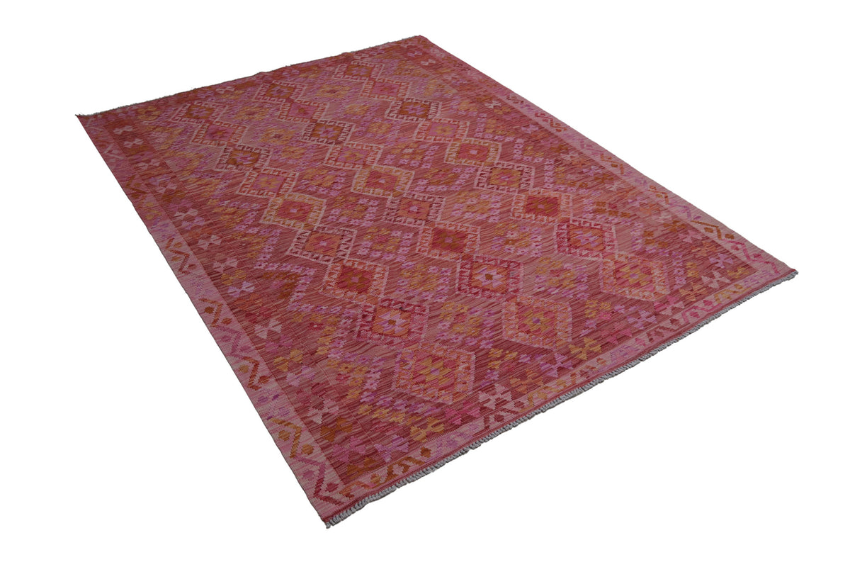 Pink and Red Diamond Line Kilim Rug, 284 × 207 cm — view 3