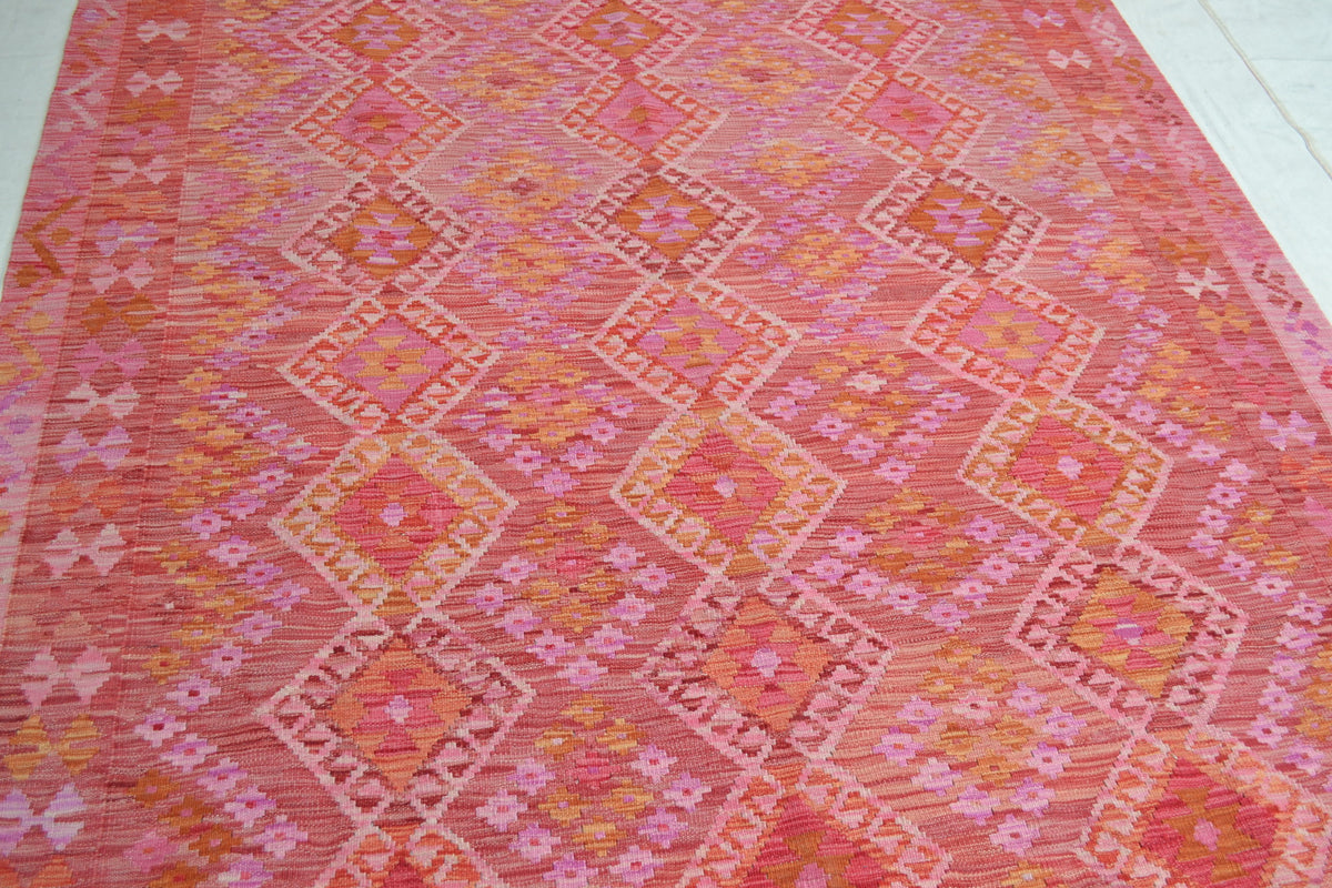 Pink and Red Diamond Line Kilim Rug, 284 × 207 cm — view 5