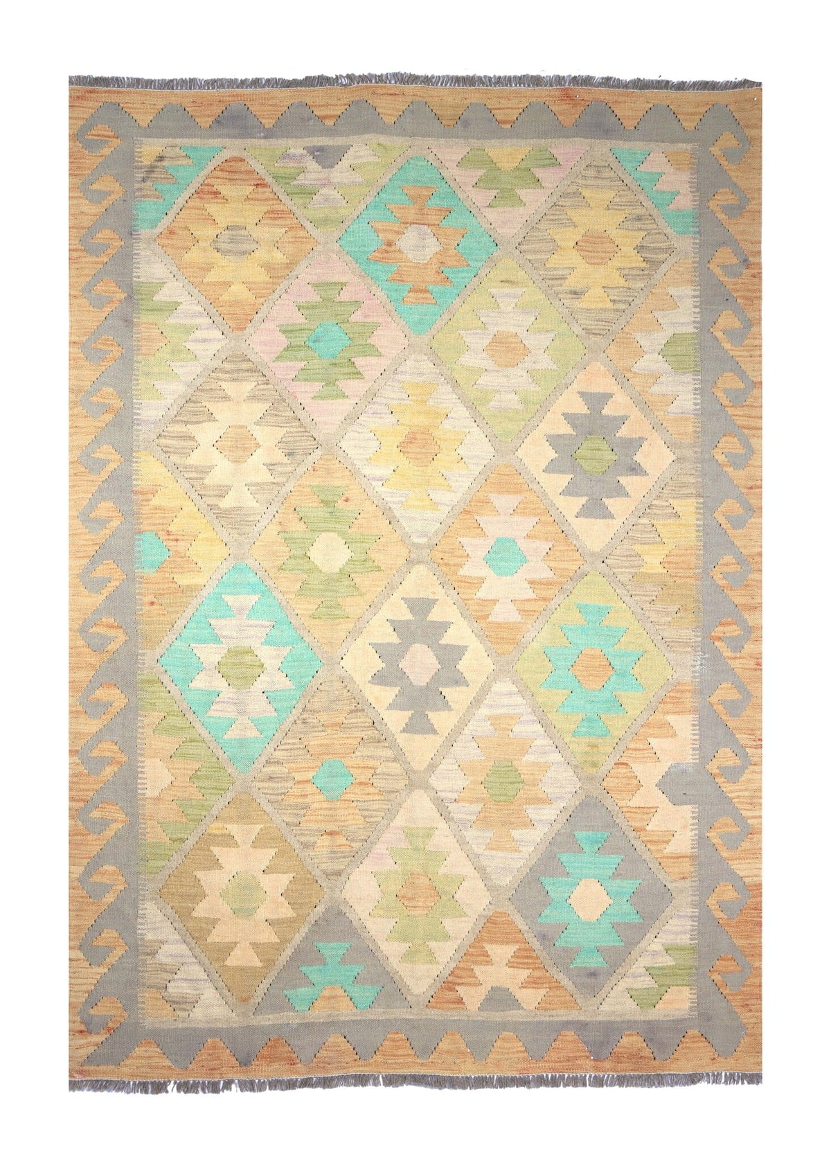 Light Colorful Medallion Kilim Rug, 286 × 191 cm — full view