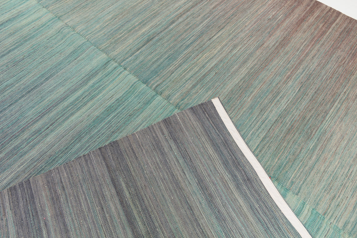 Green Fine Stripe Kilim Rug, 291 × 241 cm — view 7