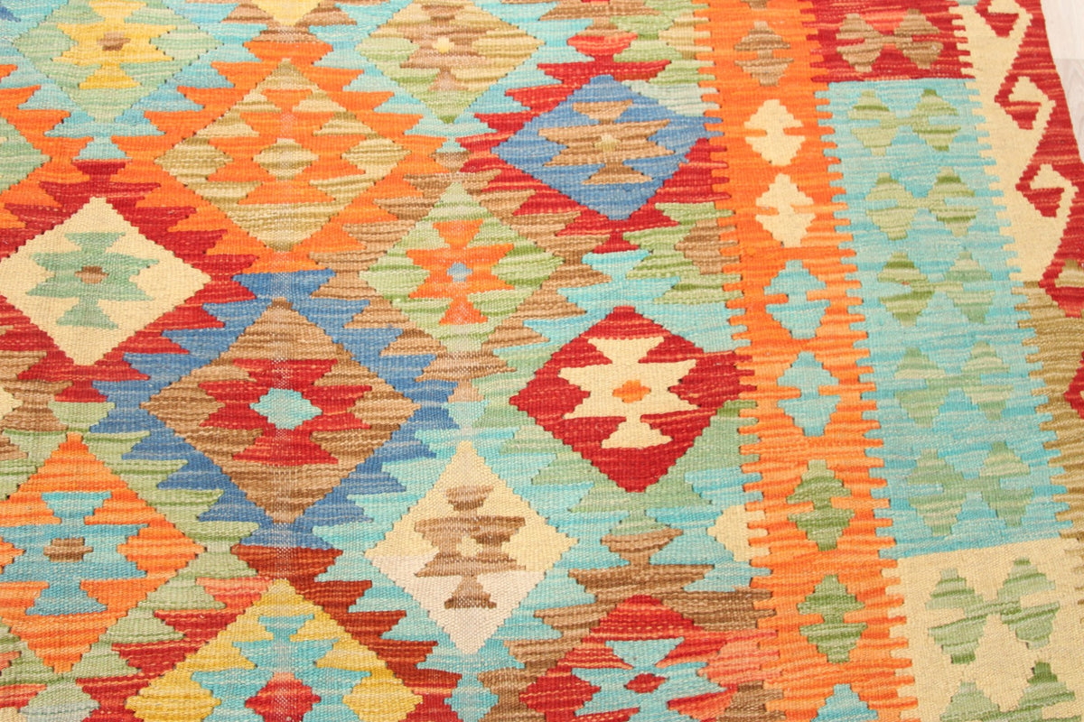 Orange and Turquoise Diamond Kilim Rug, 293 × 196 cm — view 5