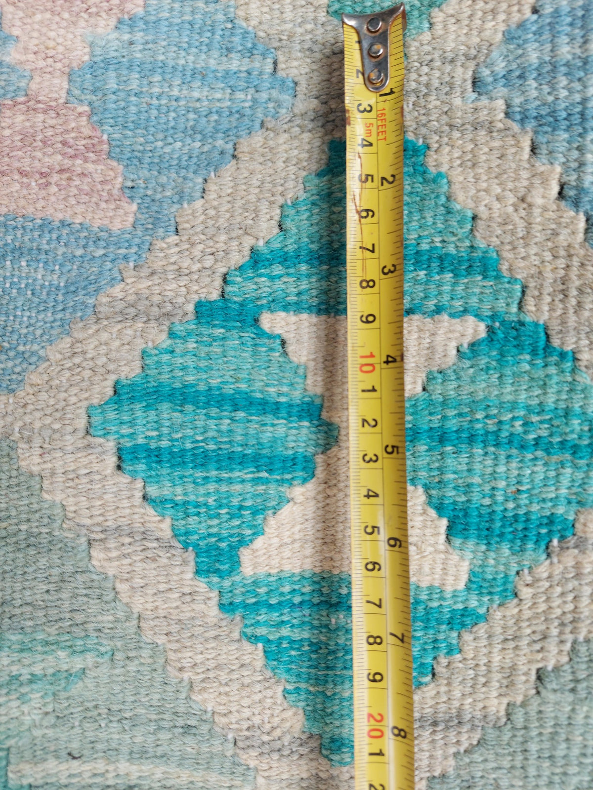 Teal Fine Diamond Row Kilim Rug, 294 × 240 cm — view 8