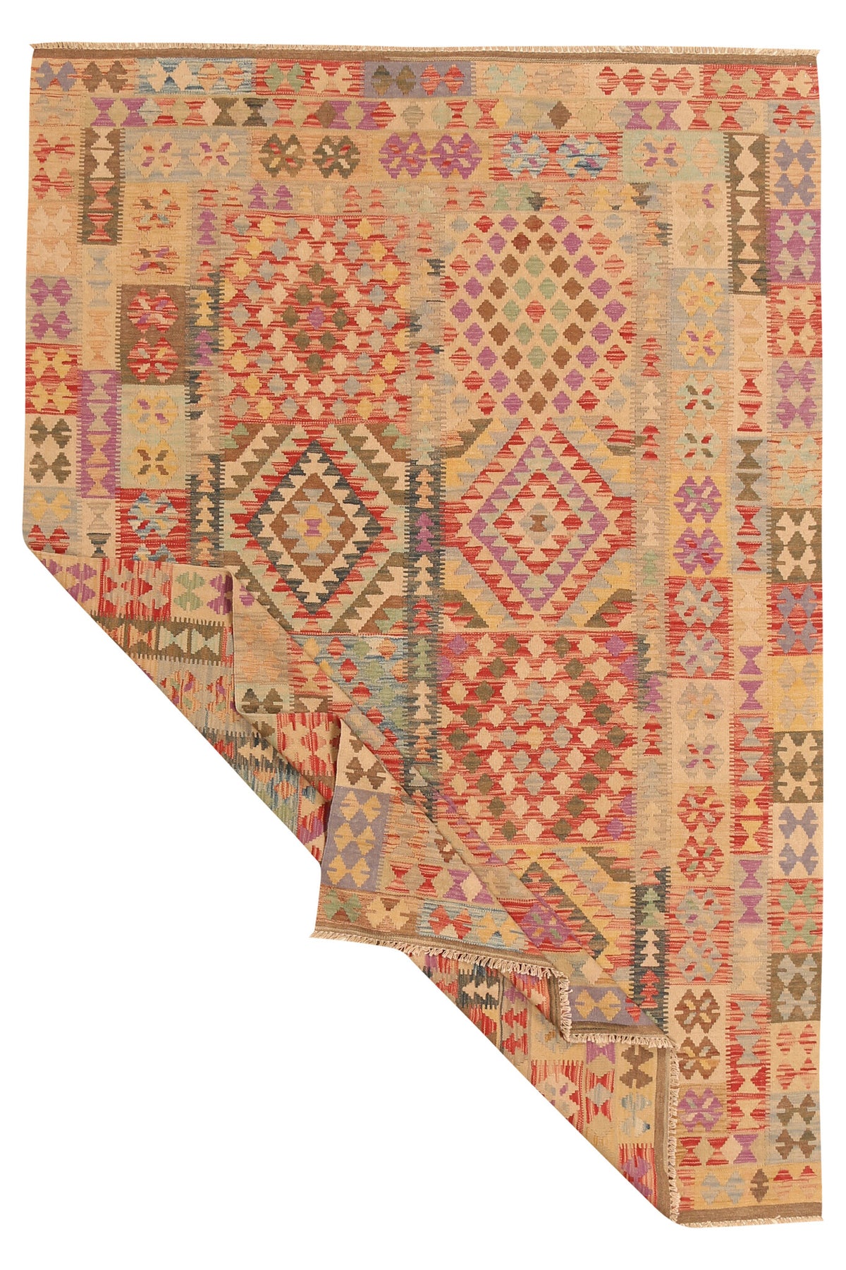 Earth Tone Geometric Panel Kilim Rug, 297 × 199 cm — view 2