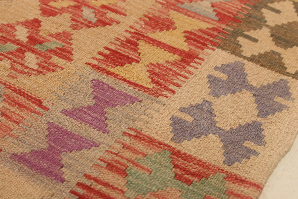 Earth Tone Geometric Panel Kilim Rug, 297 × 199 cm — view 4