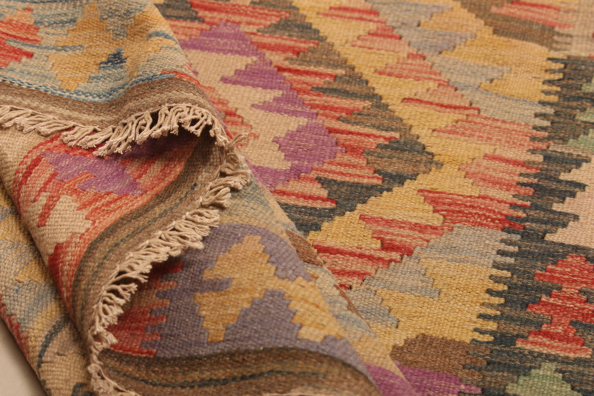 Earth Tone Geometric Panel Kilim Rug, 297 × 199 cm — view 6