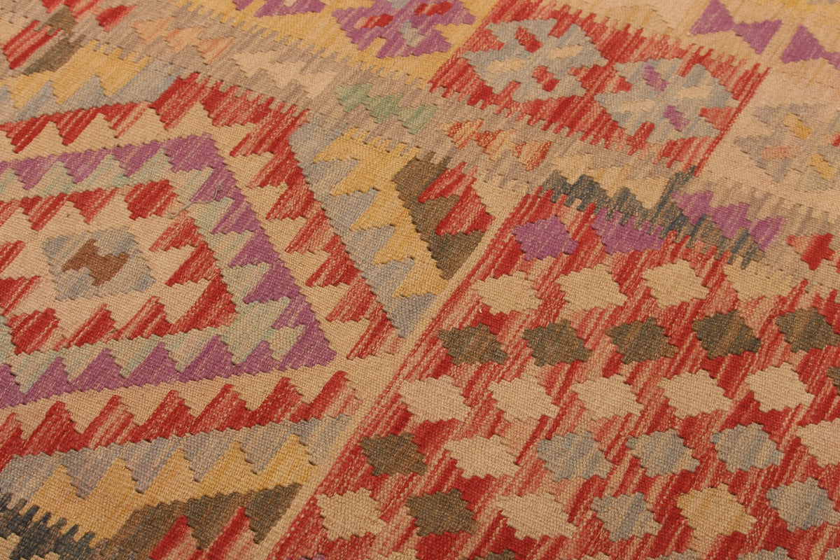 Earth Tone Geometric Panel Kilim Rug, 297 × 199 cm — view 8